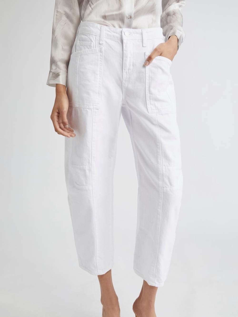 L'AGENCE Cody High Waist Barrel Leg Rodeo Jeans in Blanc Size 28/6